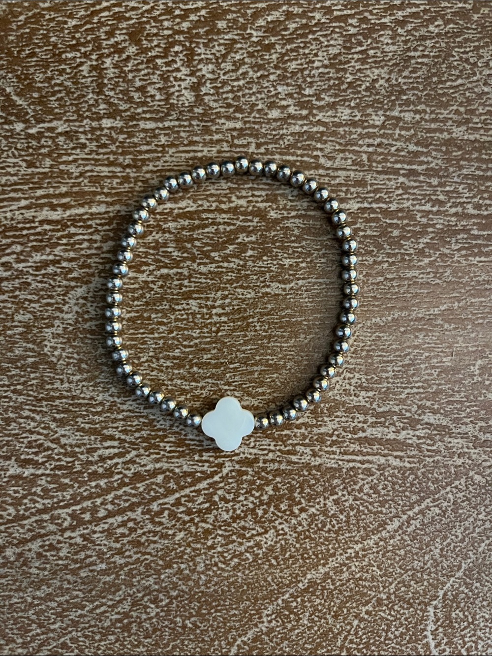 Beaded Bracelet with White Clover Accent